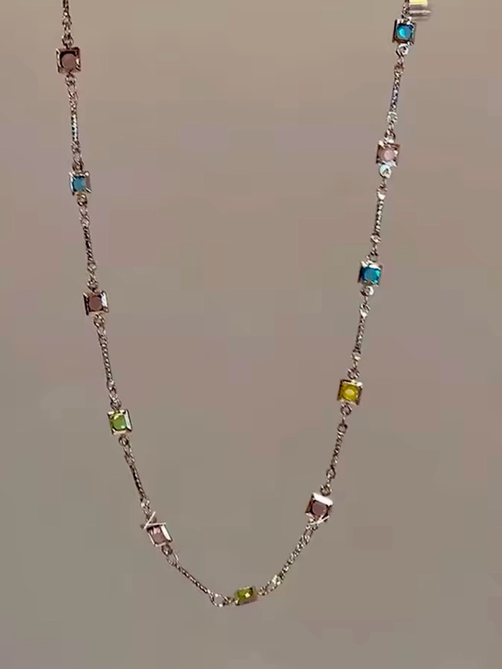 Multi-Color Cubic Stone Station Necklace - Women Jewelry